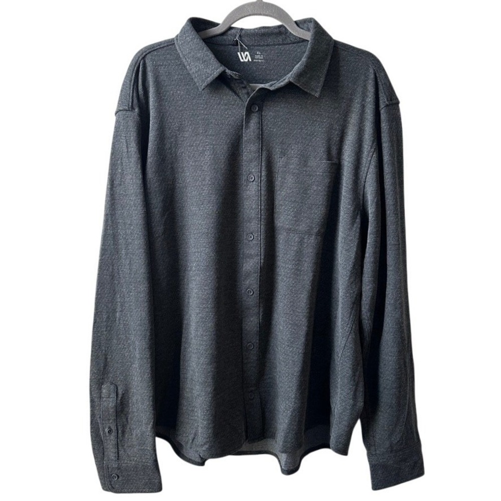 VRST‎ Textured Knit Button Down Men's XL Charcoal Herringbone Stretch Anti-Odor
